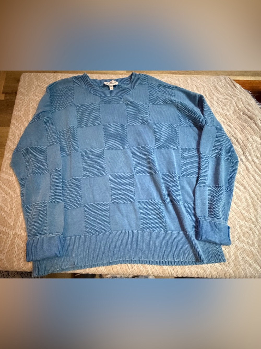 Vineyard Vines Blue Checkerboard Crewneck Sweater 100% Cotton